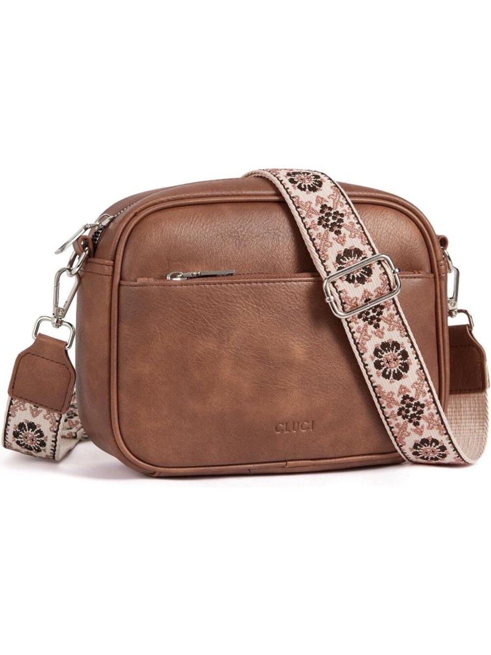 Women's Brown Vegan Leather Small Crossbody Bag Purses with Adjustable Strap